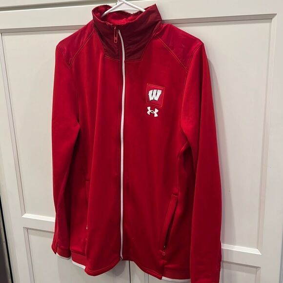University of Wisconsin Under Armour Red Full Zip Sweatshirt Badgers Small - Picture 1 of 6